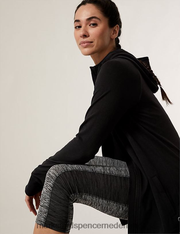 Marks & Spencer vrouwen katoenrijke lange hoodie zwart kleding N8VZP3250