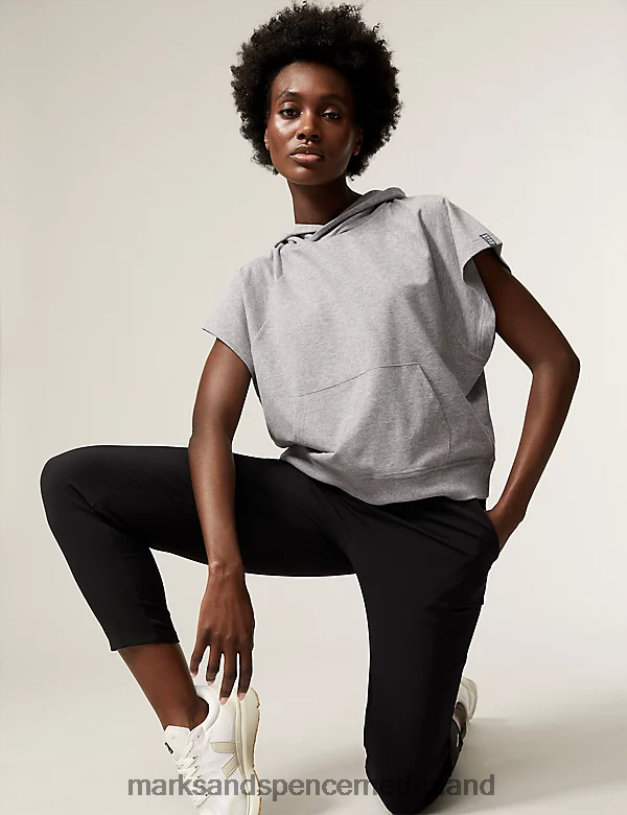 Marks & Spencer vrouwen katoenrijke mouwloze hoodie grijze mergel kleding N8VZP1977