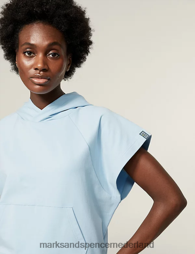 Marks & Spencer vrouwen katoenrijke mouwloze hoodie poeder blauw kleding N8VZP2302