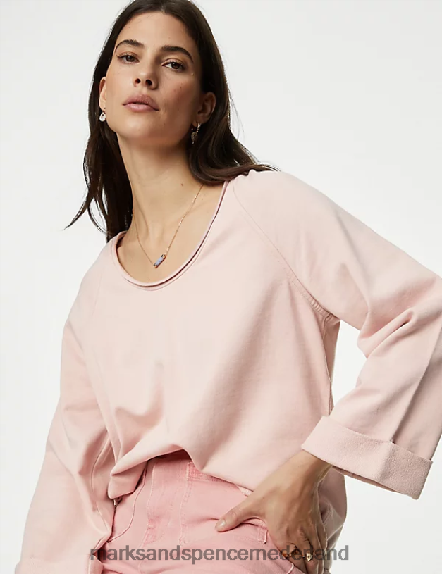 Marks & Spencer vrouwen puur katoenen sweatshirt roze schelp kleding N8VZP453