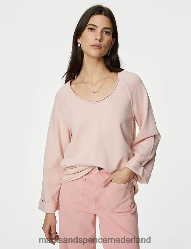 Marks & Spencer vrouwen puur katoenen sweatshirt roze schelp kleding N8VZP453