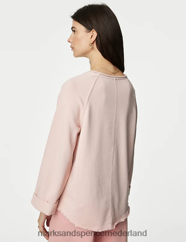 Marks & Spencer vrouwen puur katoenen sweatshirt roze schelp kleding N8VZP453