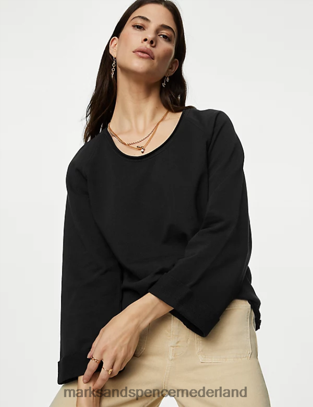Marks & Spencer vrouwen puur katoenen sweatshirt zwart kleding N8VZP454