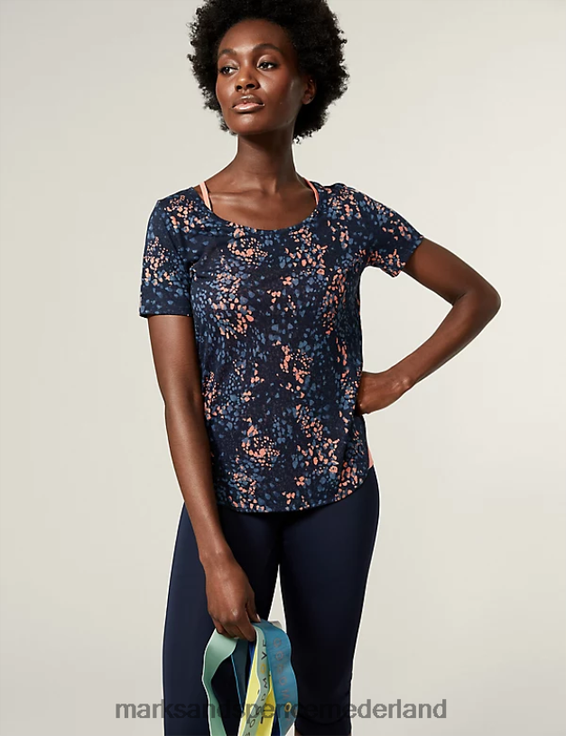 Marks & Spencer vrouwen 2-in-1 T-shirt met ronde hals en print helder koraal kleding N8VZP1470