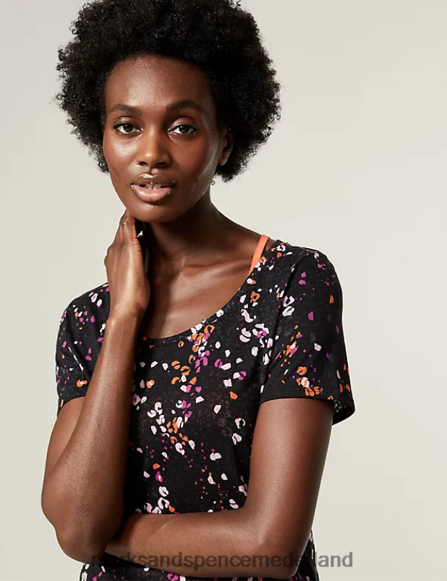 Marks & Spencer vrouwen 2-in-1 T-shirt met ronde hals en print mandarijn kleding N8VZP1140