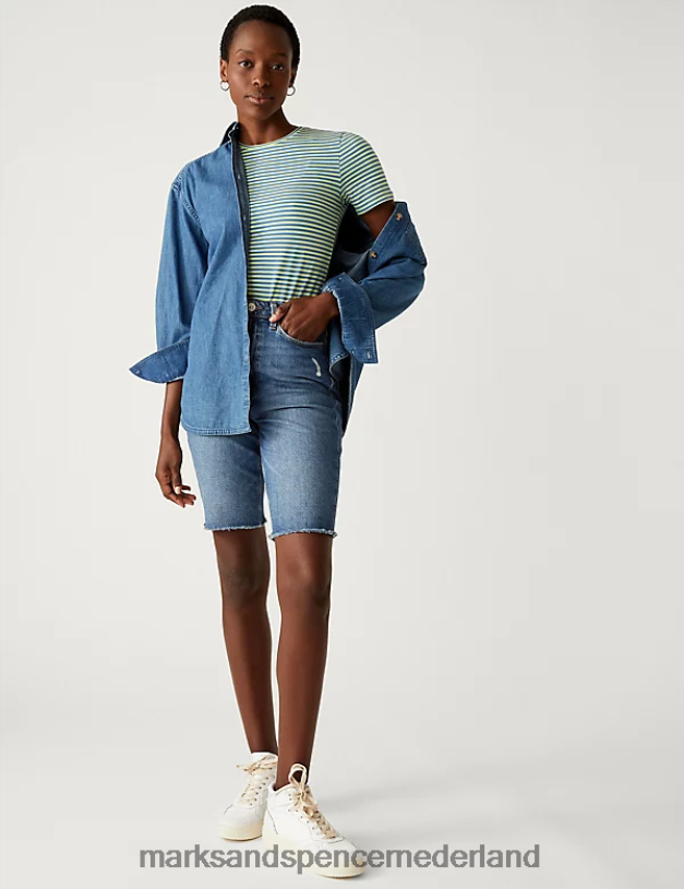 Marks & Spencer vrouwen 2 stuks katoenrijke slim-fit T-shirts blauw mengsel kleding N8VZP763