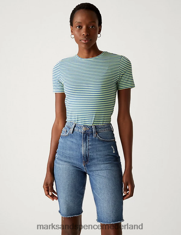 Marks & Spencer vrouwen 2 stuks katoenrijke slim-fit T-shirts blauw mengsel kleding N8VZP763