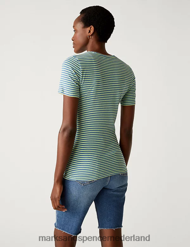 Marks & Spencer vrouwen 2 stuks katoenrijke slim-fit T-shirts blauw mengsel kleding N8VZP763