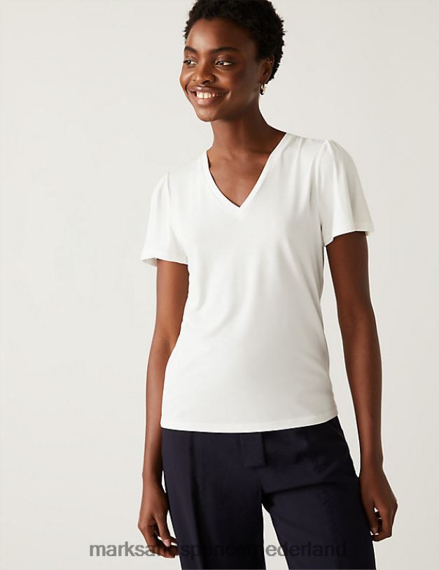 Marks & Spencer vrouwen Jersey regular fit T-shirt met engelenmouwen ivoor kleding N8VZP3372