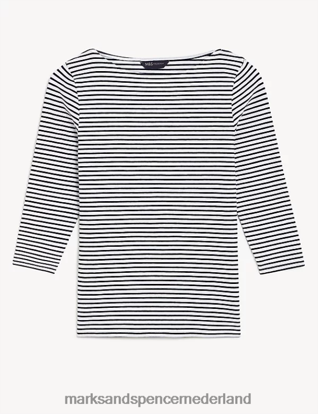 Marks & Spencer vrouwen Katoenrijk gestreept slim-fit T-shirt marine mix kleding N8VZP991