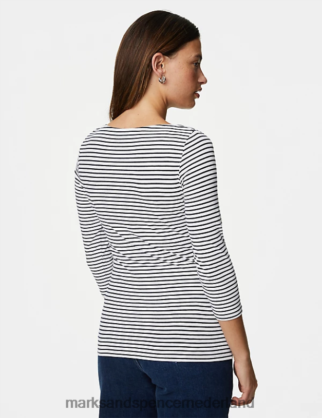 Marks & Spencer vrouwen Katoenrijk gestreept slim-fit T-shirt marine mix kleding N8VZP991