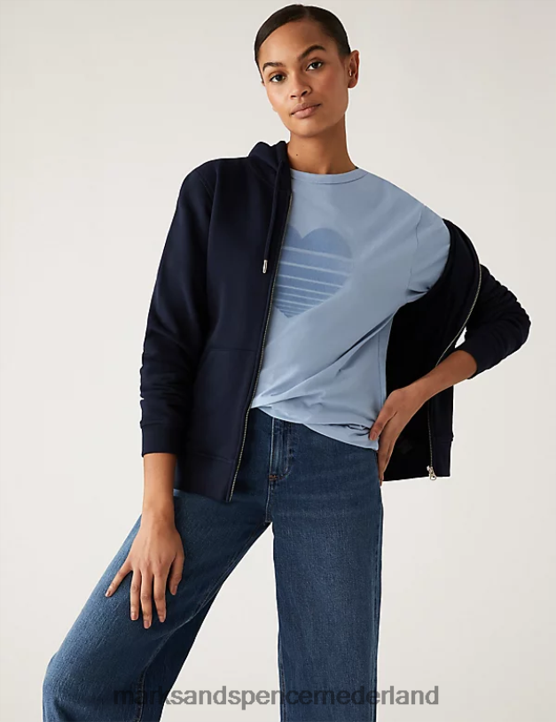 Marks & Spencer vrouwen Oversized T-shirt van puur katoen met print blauw mengsel kleding N8VZP2853