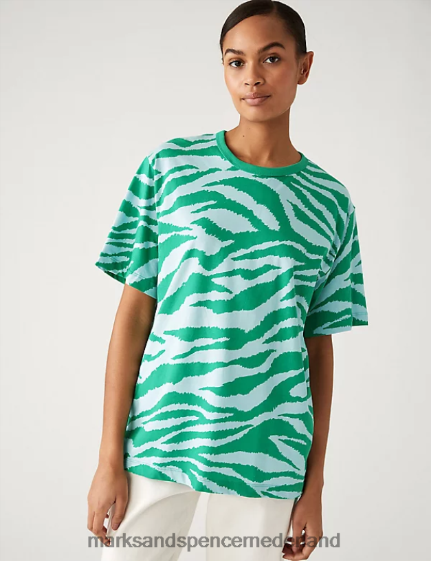 Marks & Spencer vrouwen Oversized T-shirt van puur katoen met print lichtblauwe mix kleding N8VZP2852
