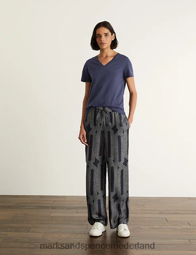 Marks & Spencer vrouwen T-shirt van puur katoen met V-hals marine kleding N8VZP2419