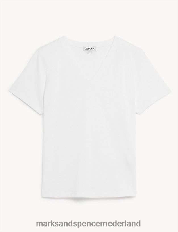 Marks & Spencer vrouwen T-shirt van puur katoen met V-hals wit kleding N8VZP2083