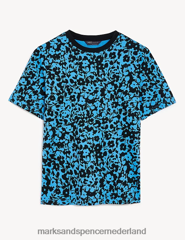 Marks & Spencer vrouwen T-shirt van puur katoen met print en alledaagse pasvorm middenblauwe mix kleding N8VZP2394