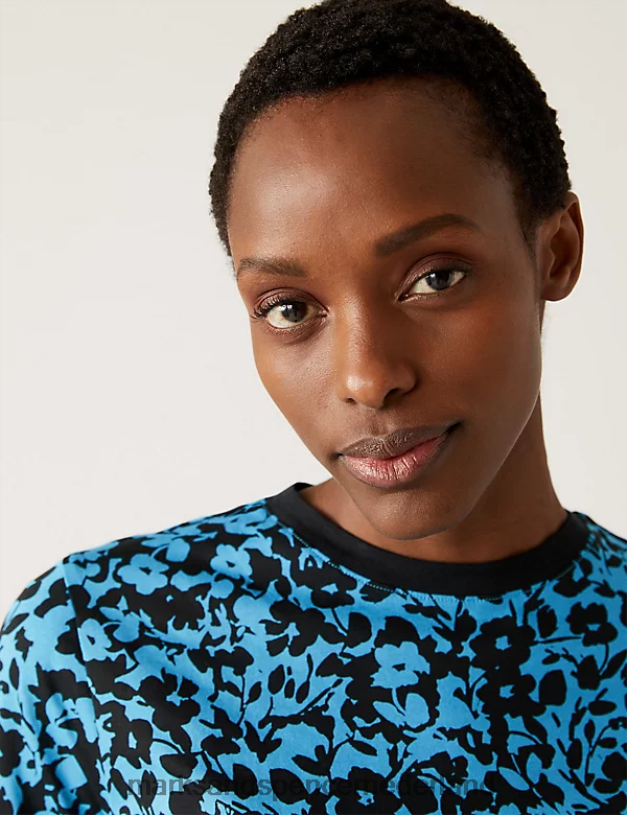 Marks & Spencer vrouwen T-shirt van puur katoen met print en alledaagse pasvorm middenblauwe mix kleding N8VZP2394