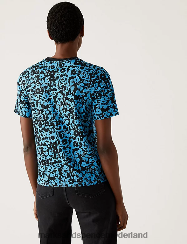 Marks & Spencer vrouwen T-shirt van puur katoen met print en alledaagse pasvorm middenblauwe mix kleding N8VZP2394