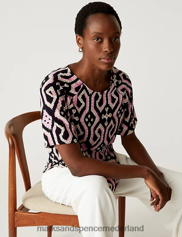 Marks & Spencer vrouwen bedrukte bovenkant roze mix kleding N8VZP1842