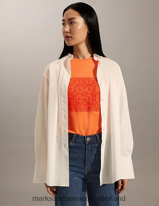 Marks & Spencer vrouwen geborduurd t-shirt oranje kleding N8VZP2807