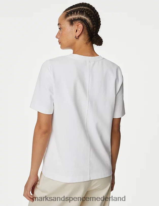 Marks & Spencer vrouwen katoenrijk T-shirt met ronde hals zacht wit kleding N8VZP286