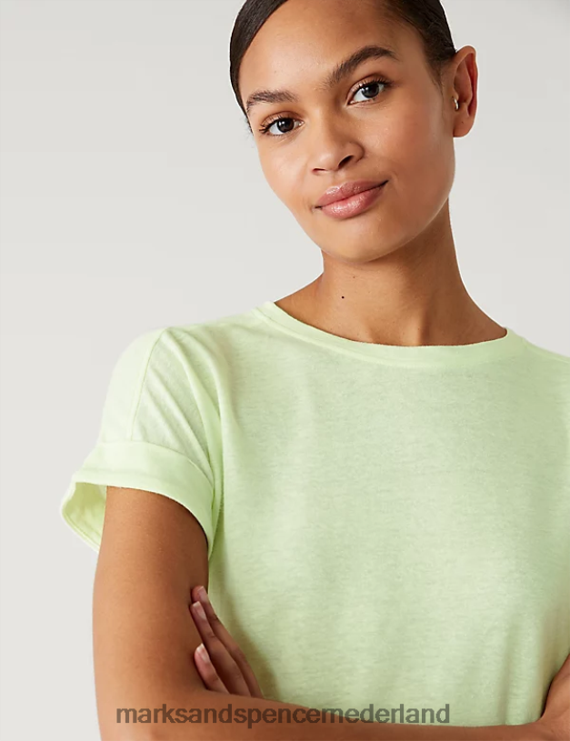 Marks & Spencer vrouwen linnenrijk t-shirt lichte appel kleding N8VZP2845