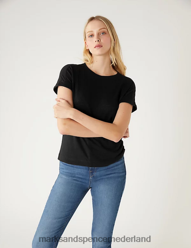 Marks & Spencer vrouwen linnenrijk t-shirt zwart kleding N8VZP2477