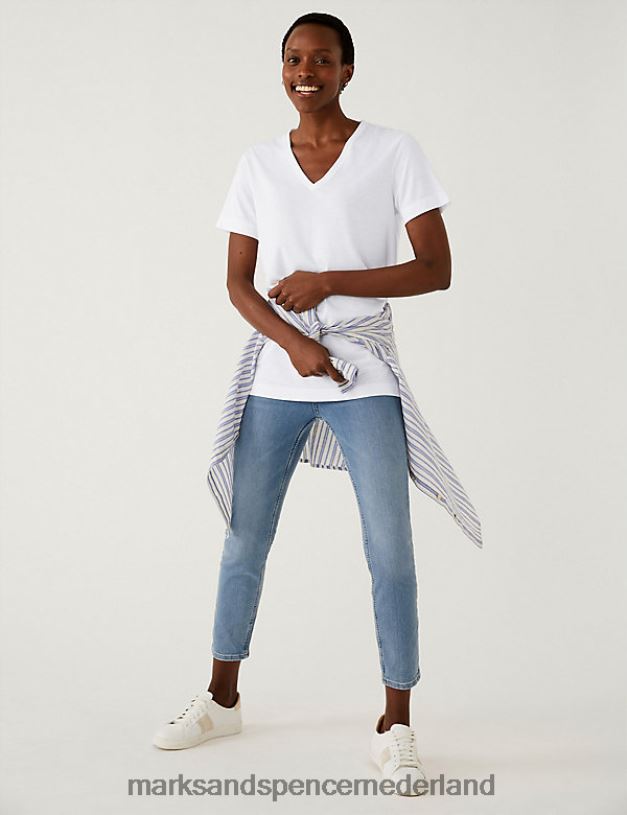 Marks & Spencer vrouwen relaxed lang t-shirt zacht wit kleding N8VZP1533