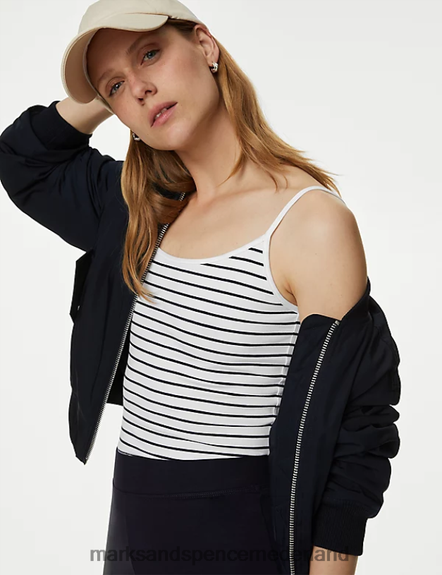 Marks & Spencer vrouwen 2 stuks katoenrijke slim-fit cami-tops marine mix kleding N8VZP3069