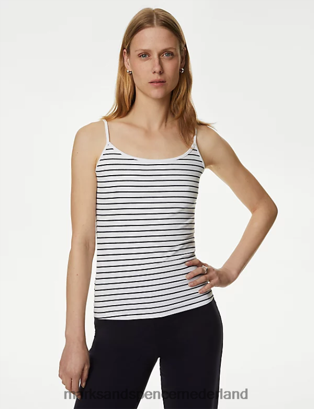 Marks & Spencer vrouwen 2 stuks katoenrijke slim-fit cami-tops marine mix kleding N8VZP3069