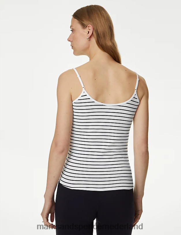 Marks & Spencer vrouwen 2 stuks katoenrijke slim-fit cami-tops marine mix kleding N8VZP3069