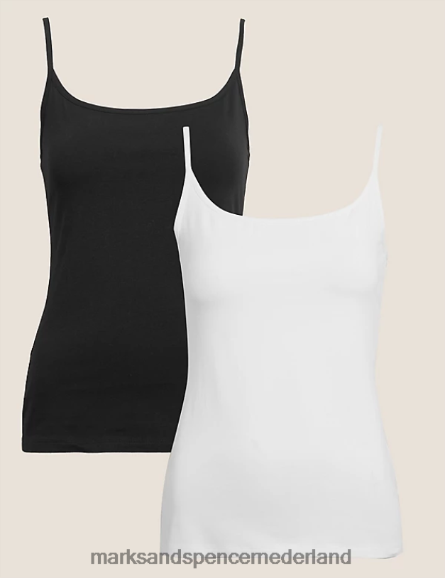 Marks & Spencer vrouwen 2 stuks katoenrijke slim-fit cami-tops zwart wit kleding N8VZP3361