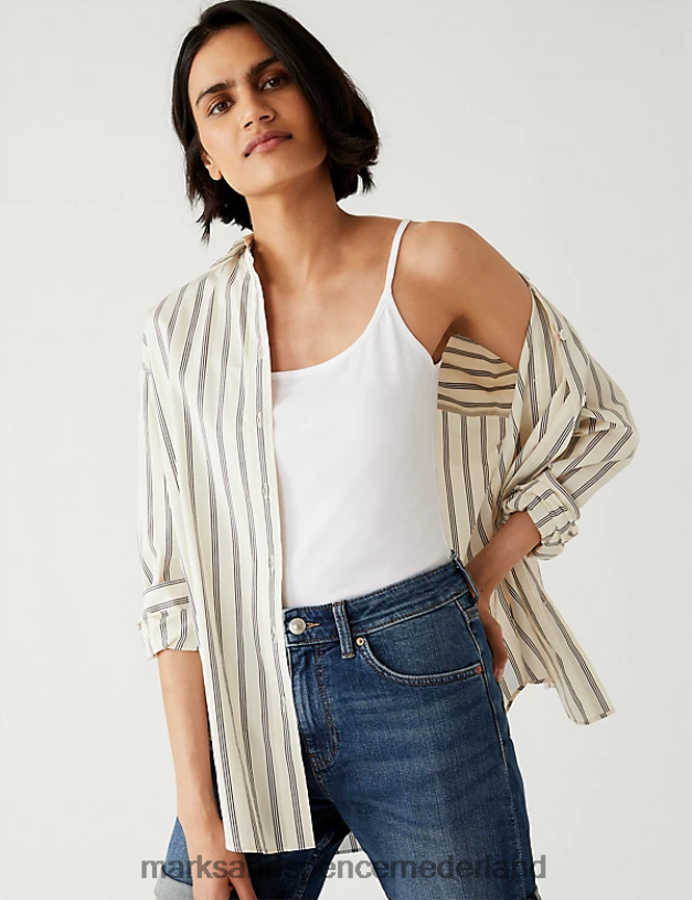 Marks & Spencer vrouwen 2 stuks katoenrijke slim-fit cami-tops zwart wit kleding N8VZP3361