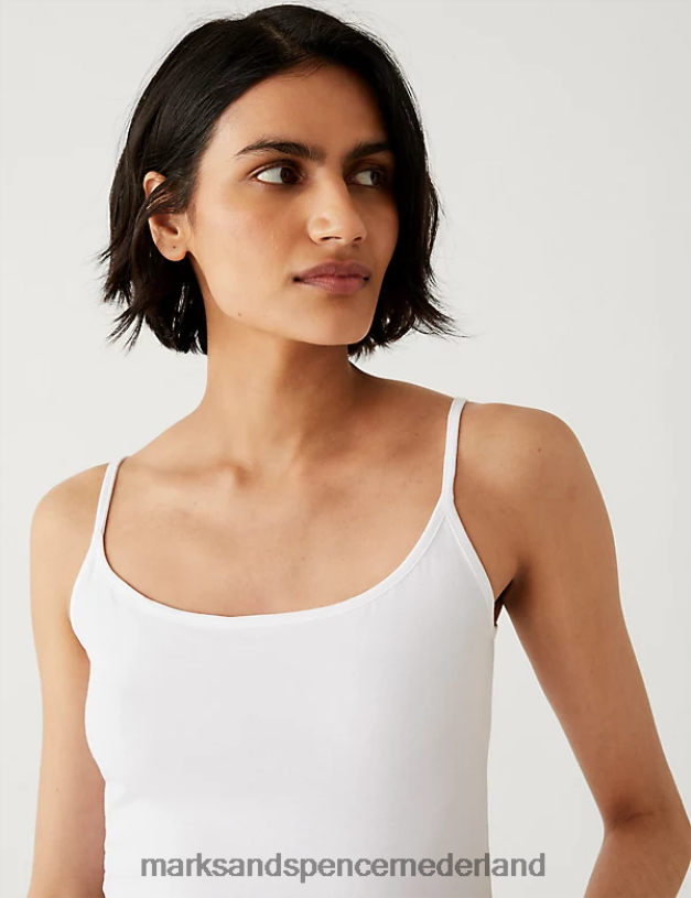 Marks & Spencer vrouwen 2 stuks katoenrijke slim-fit cami-tops zwart wit kleding N8VZP3361