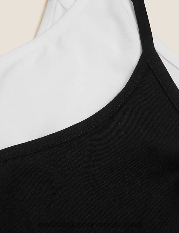 Marks & Spencer vrouwen 2 stuks katoenrijke slim-fit cami-tops zwart wit kleding N8VZP3361