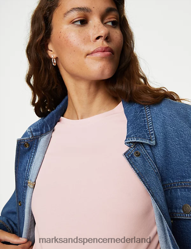 Marks & Spencer vrouwen 2 stuks katoenrijke slim-fit tops roze mix kleding N8VZP2934