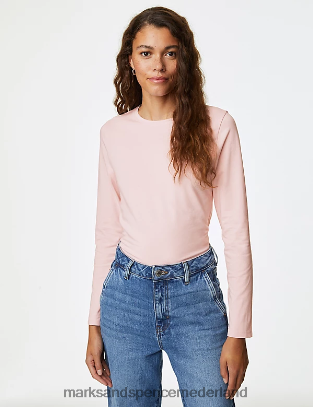 Marks & Spencer vrouwen 2 stuks katoenrijke slim-fit tops roze mix kleding N8VZP2934