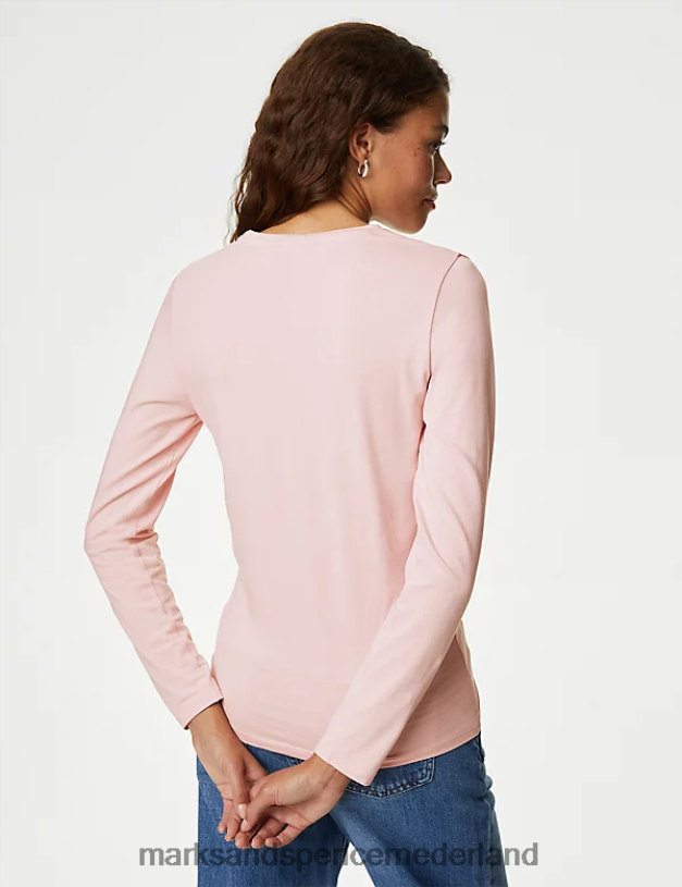 Marks & Spencer vrouwen 2 stuks katoenrijke slim-fit tops roze mix kleding N8VZP2934