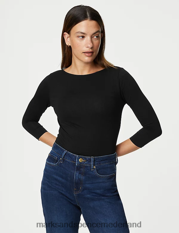 Marks & Spencer vrouwen 2 stuks katoenrijke slim-fit tops zwart kleding N8VZP1774
