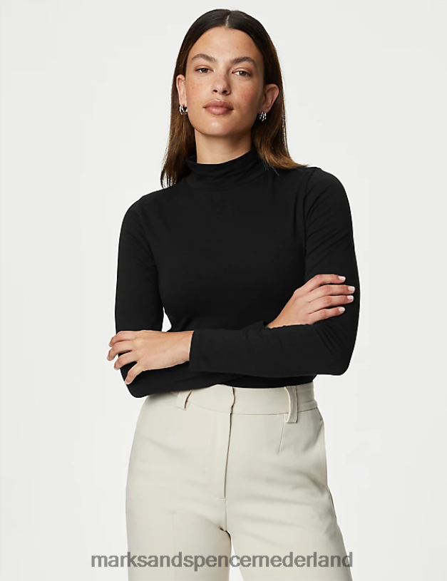 Marks & Spencer vrouwen 2 stuks katoenrijke slim-fit tops zwart kleding N8VZP2343