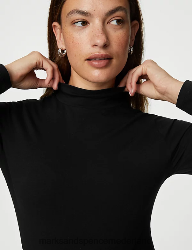 Marks & Spencer vrouwen 2 stuks katoenrijke slim-fit tops zwart kleding N8VZP2343