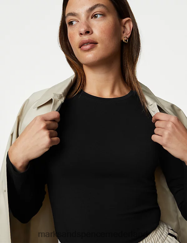 Marks & Spencer vrouwen 2 stuks katoenrijke slim-fit tops zwart kleding N8VZP3234