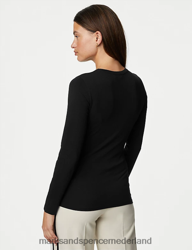 Marks & Spencer vrouwen 2 stuks katoenrijke slim-fit tops zwart kleding N8VZP3234