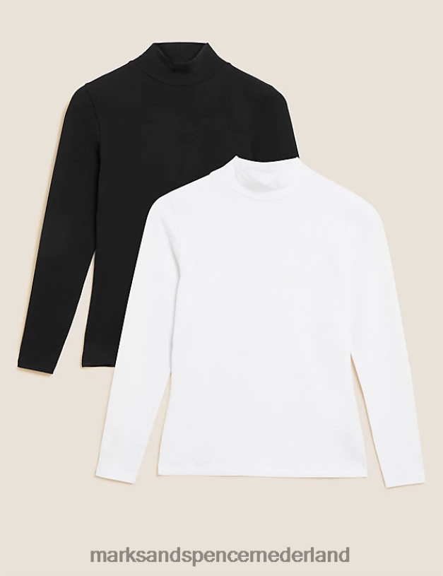 Marks & Spencer vrouwen 2 stuks katoenrijke slim-fit tops zwarte mix kleding N8VZP2719
