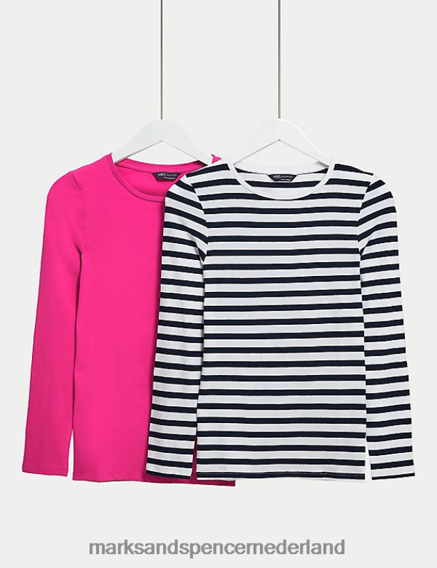 Marks & Spencer vrouwen 2 stuks katoenrijke tops roze mix kleding N8VZP84
