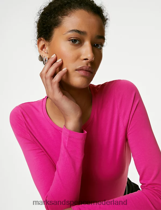 Marks & Spencer vrouwen 2 stuks katoenrijke tops roze mix kleding N8VZP84