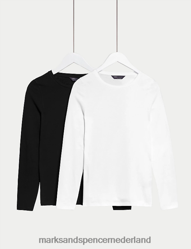 Marks & Spencer vrouwen 2 stuks katoenrijke tops wit Zwart kleding N8VZP548