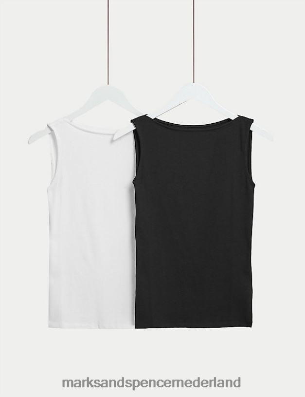 Marks & Spencer vrouwen 2 stuks katoenrijke vesten zwart wit kleding N8VZP1006