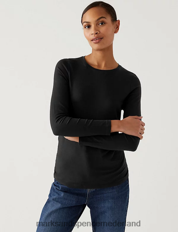 Marks & Spencer vrouwen 3 stuks katoenrijke slim-fit top zwart kleding N8VZP2988