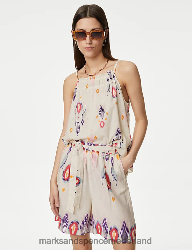 Marks & Spencer vrouwen Cami-topje van puur katoen met print ecru mix kleding N8VZP1665